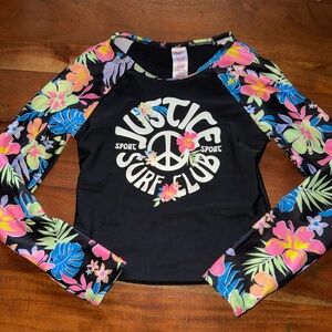 Justice Kids' Black and Multicolor Floral‎ Rashguard